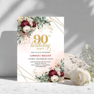 Invitation Classique Marsala Floral Vegetation 90e Anniversai