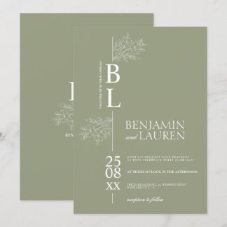 Invitation Classique Moderne Élégant Mariage Floral Sage Vert
