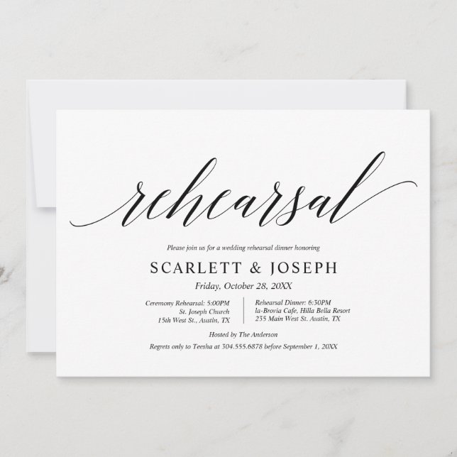 Invitation Classique moderne, répétition Mariage et dîner (Devant)