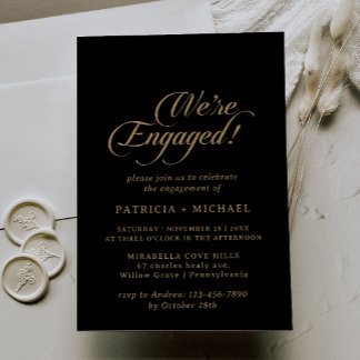 Invitation Classique Noir et Or Minimal Nous sommes fiancés