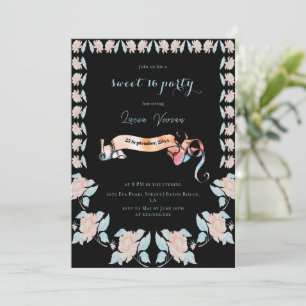 Invitation Classique Noir et rose clair Fleur douce 16
