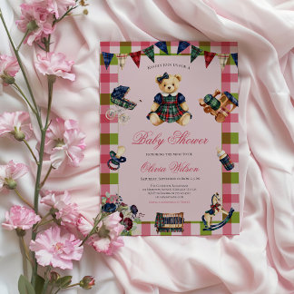 Invitation classique pour baby shower fille ours e