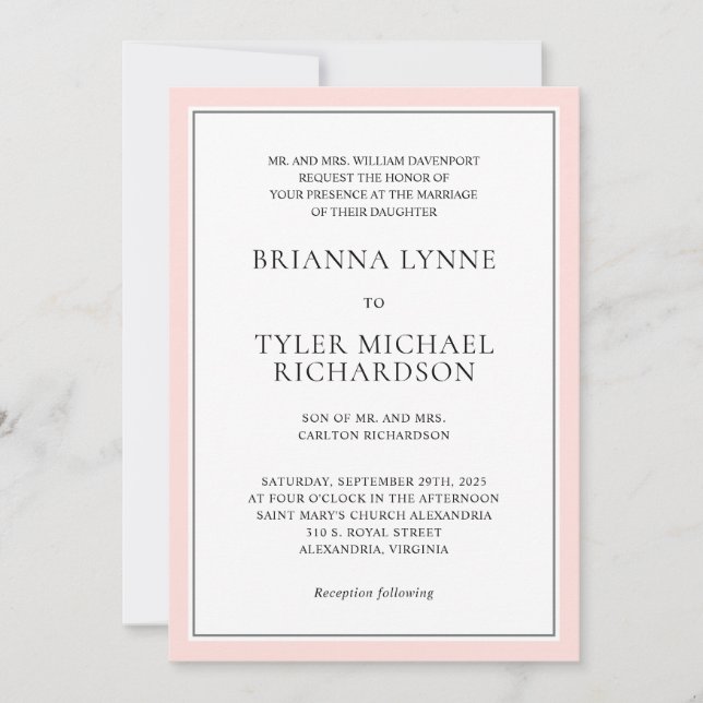 Invitation Classique Simple Elegant Rose Edging Mariage (Devant)