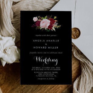 Invitation Classique Tropical Noir Bourgogne Mariage