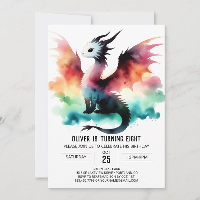 Invitation Classy Adorable Dragon Célébration d'anniversaire (Devant)