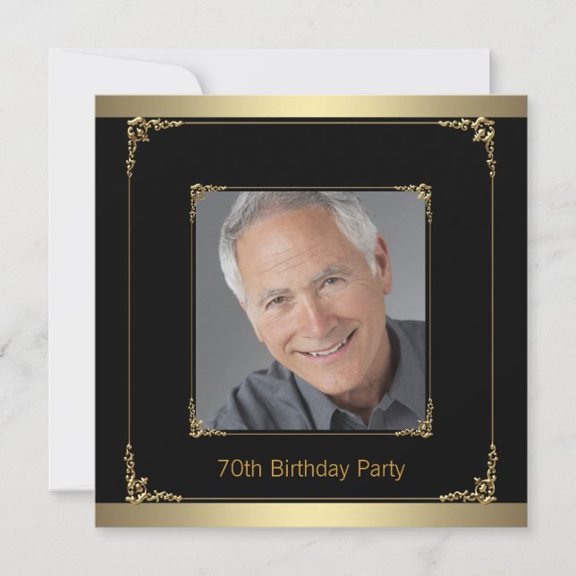 Invitation Classy Black and Gold 70th Birthday Party (Devant)