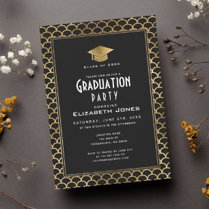 Invitation Classy Black and Gold Art Deco Graduation Party