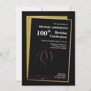 Invitation Classy Black Gold Parties scintillant 100e anniver