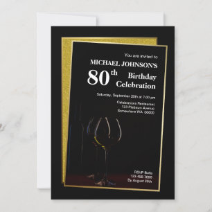 Invitation Classy Black Gold Parties scintillant 80e annivers