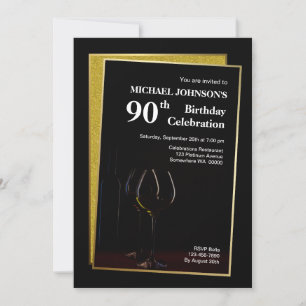 Invitation Classy Black Gold Parties scintillant 90e annivers