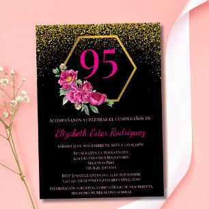 Invitation Classy Black Gold & Pink 95e anniversaire
