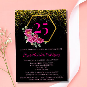Invitation Classy Black Gold Rose 25e anniversaire