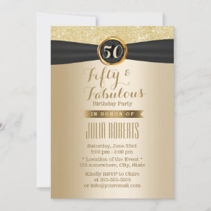 Invitation Classy Black Ribbon Chic Gold Fabuleux 50