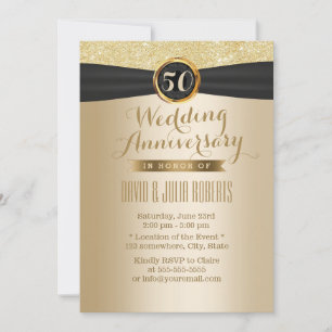 Invitation Classy Black Ribbon Gold 50e anniversaire Mariage