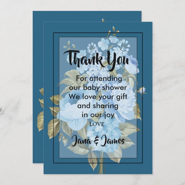 Invitation Classy Chic blue floral merci (Devant / Derrière)