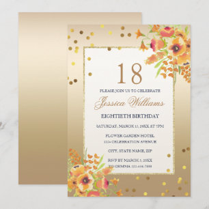 Invitation Classy Confetti & Corner Flowers 18e anniversaire