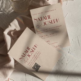 Invitation Classy Deep Red Blue QR Code Modern Wedding