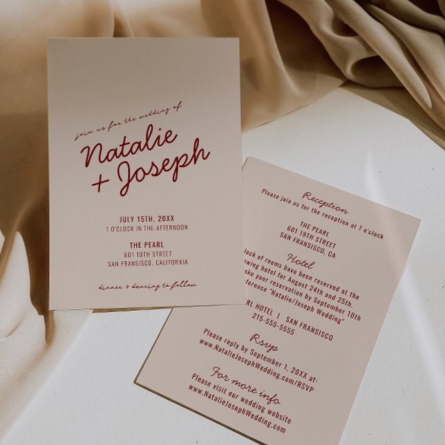 Invitation Classy Deep Red Blue Whimsical All In One Wedding (Créateur téléchargé)