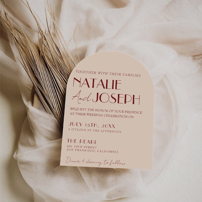 Invitation Classy Deep Red Blue Whimsical Modern Arch Wedding (Créateur téléchargé)