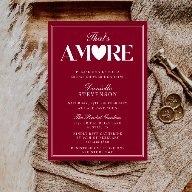 Invitation Classy Elegant Burgundy That's Amore Bridal Shower (Créateur téléchargé)
