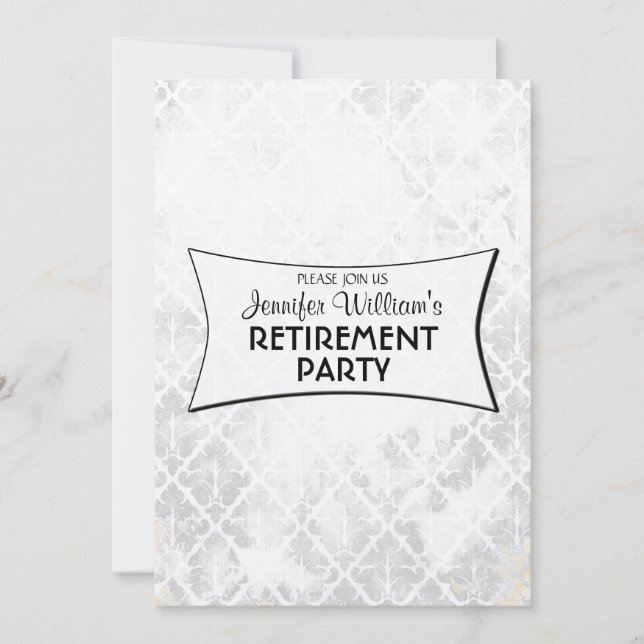 Invitation Classy Elegant Silver Damask retirement party (Devant)