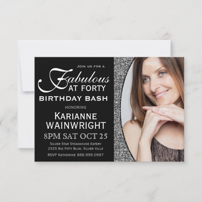 Invitation Classy Faux Parties scintillant Photo 40e annivers (Devant)