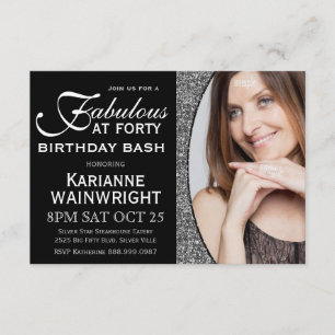 Invitation Classy Faux Parties scintillant Photo 40e annivers