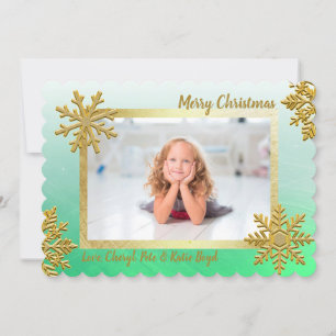 Invitation Classy Gold et Green Photo personnalisée Noël