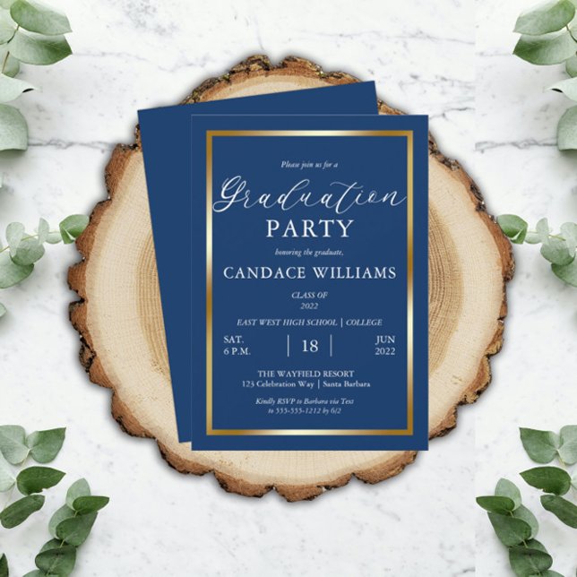 Invitation Classy Gold Frame Minimalist Graduation Party (Créateur téléchargé)