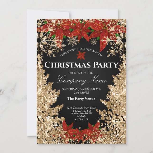 Invitation Classy Gold Red Parties scintillant Corporate Chri (Devant)