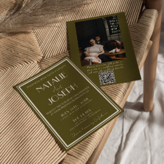 Invitation Classy Grassland Fancy Retro QR Code Photo Wedding
