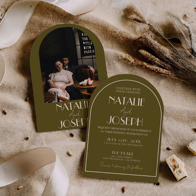 Invitation Classy Grassland Old Money Arched Photo Wedding (Créateur téléchargé)