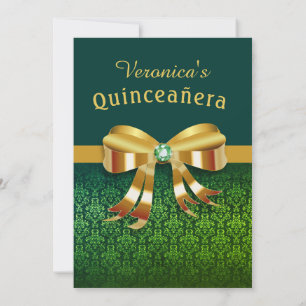 Invitation Classy Green et Gold Quinceanera