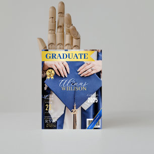 Invitation Classy magazine bleu et or diplôme de la photo