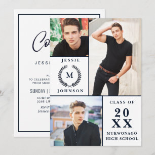 Invitation Classy Modern Script 3 PHOTO Graduation Party