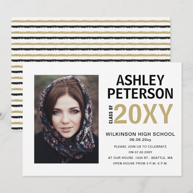 Invitation Classy Moderne Design élégant Photo Graduation Inv (Devant / Derrière)