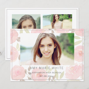 Invitation Classy Moderne Rose Floral Photo Graduation