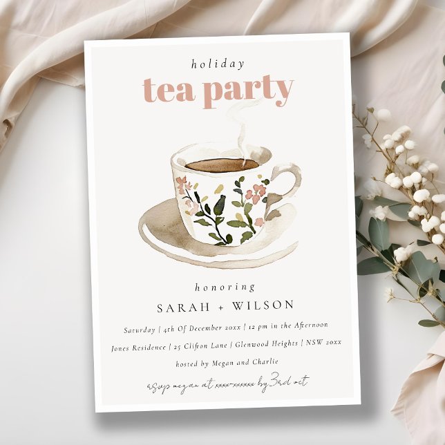 Invitation Classy Pastel Floral Tea Cup Fête Tea Party (Créateur téléchargé)