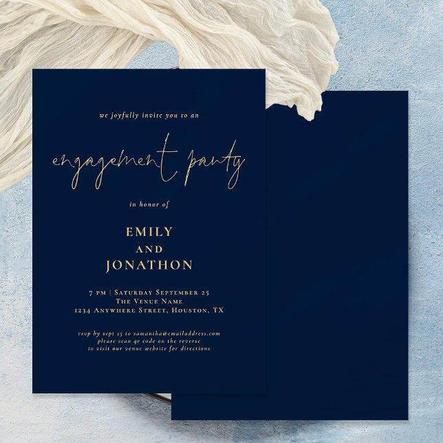 Invitation Classy Script Marine Gold Engagement Party (Créateur téléchargé)