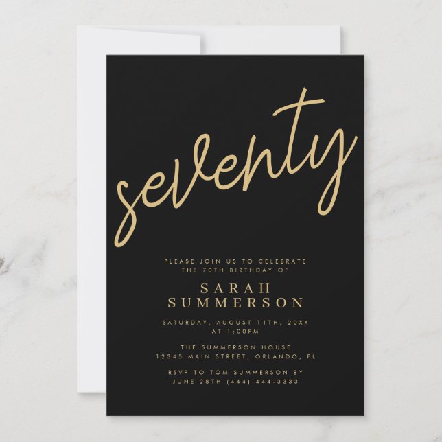 Invitation Classy Script Soixante-dix Black Gold 70e Annivers (Devant)