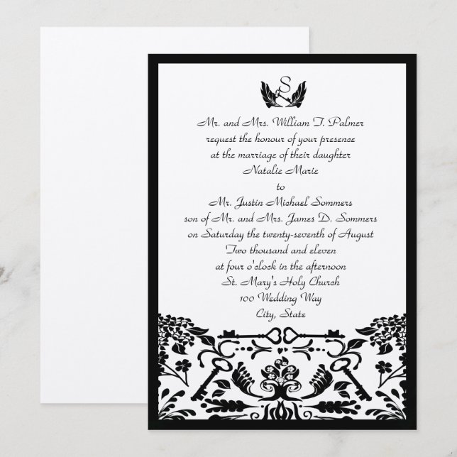Invitation Clé de mon coeur / Mariage (Devant / Derrière)