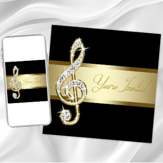 Invitation Clé de Sol Musicale Élégante Noir et Or