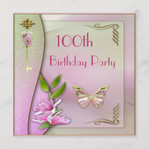 Invitation Clé glamour, Magnolia et Papillon 100e anniversair