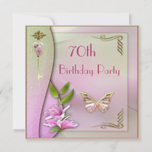 Invitation Clé glamour, Magnolia et Papillon 70e anniversaire