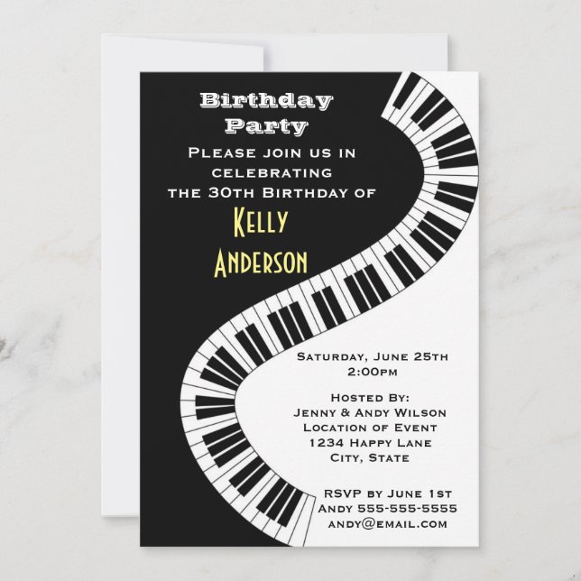 Invitation Clés de piano courbées ondulées Anniversaire (Devant)