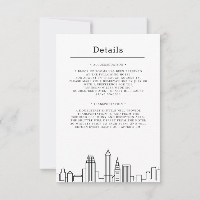 Invitation Cleveland Mariage | Détails de l'invité (Devant)