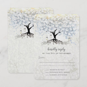 Invitation Cloche de mariage Cœur bleu Feuille d'arbre Mariag