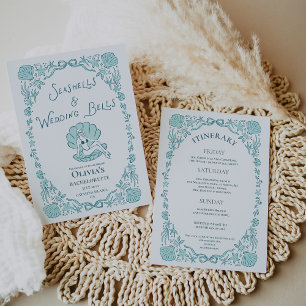 Invitation Clochers de mariage Coquillages Enterrement de vie
