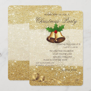 Invitation Clochettes de Noël élégantes, Pailletées, Fête d'e