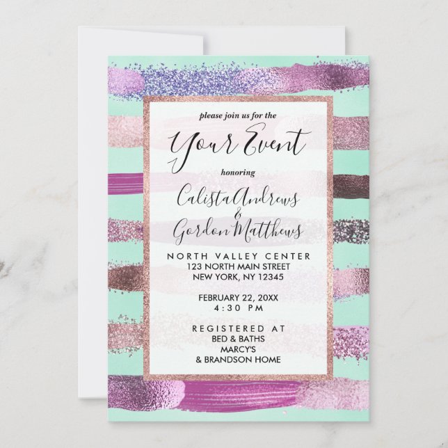 Invitation Clou vert de Monnaie rose Parties scintillant polo (Devant)